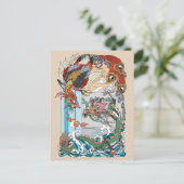 Jade Dragon en Gold Phoenix spelen met een parel Briefkaart (Staand voorkant)