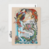 Jade Dragon en Gold Phoenix spelen met een parel Briefkaart (Voorkant / Achterkant)