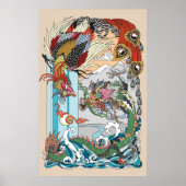 Jade Dragon en Gold Phoenix spelen met een parel Poster (Voorkant)