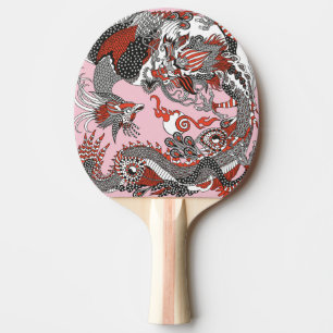 Jade Dragon en Gold Phoenix spelen met een parel Tafeltennisbatje