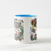 Jade Dragon en Gold Phoenix spelen met een parel Tweekleurige Koffiemok (Center)