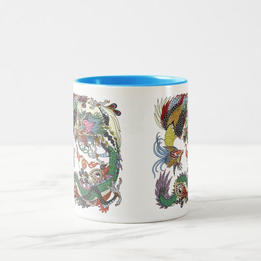 Jade Dragon en Gold Phoenix spelen met een parel Tweekleurige Koffiemok (Center)