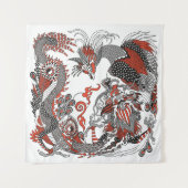 Jade Dragon en Gold Phoenix spelen met een parel Wandkleed (Voorkant (horizontaal))