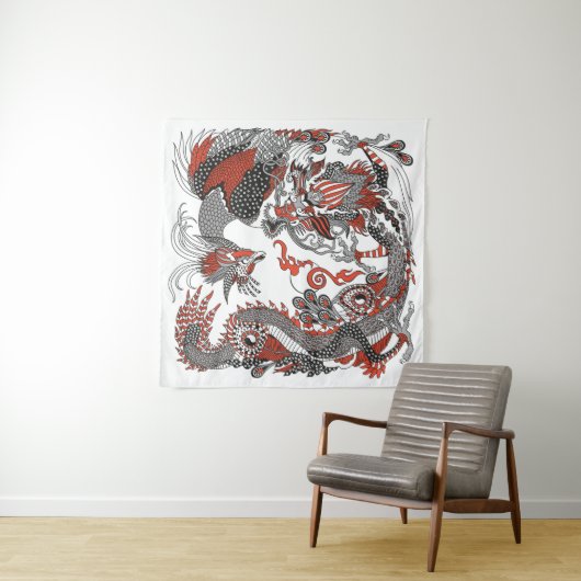 Jade Dragon en Gold Phoenix spelen met een parel Wandkleed (In situ)