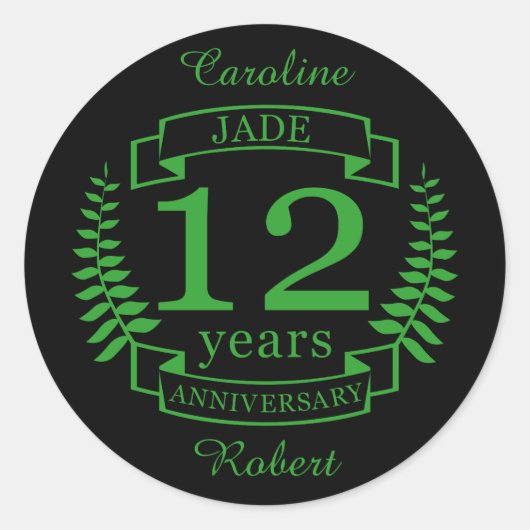 Jade Edelsteen trouwdag 12 jaar Ronde Sticker (Voorkant)