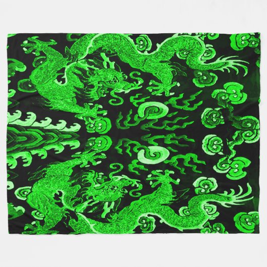 Jade Emperor Dragons Fleece Deken (Voorkant (Horizontaal))