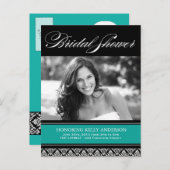 Jade en Black Damask Vrijgezellenfeest Uitnodiging Briefkaart (Voorkant / Achterkant)