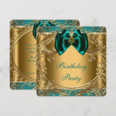 Jade en gouden verjaardagsfeestje kaart (Voorkant / Achterkant)