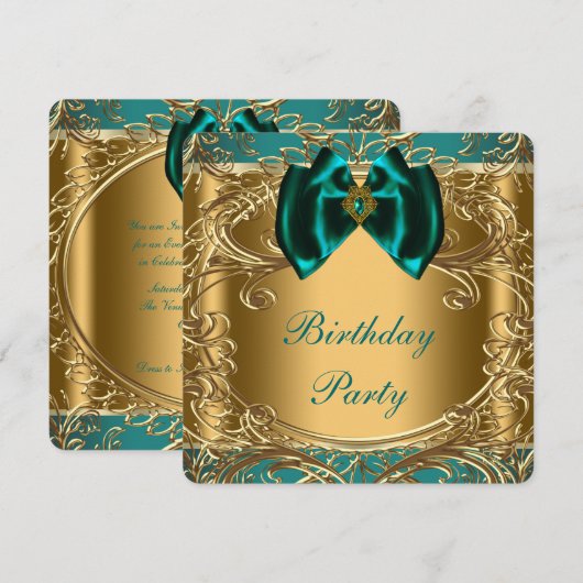 Jade en gouden verjaardagsfeestje kaart (Voorkant / Achterkant)