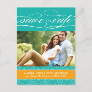 Jade en Oranje Damask Save the Date Aankondigingskaart