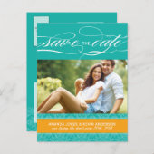 Jade en Oranje Damask Save the Date Aankondigingskaart (Voorkant / Achterkant)