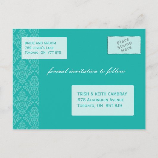 Jade en Oranje Damask Save the Date Aankondigingskaart (Achterkant)