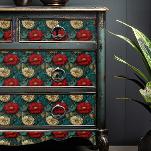 jade en russet bloemige Victoriaans papaver Tissuepapier