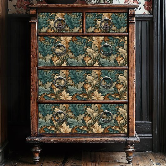  Jade Floral William Morris Style Leaf Tissuepapier