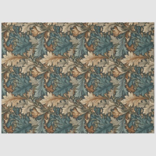  Jade Floral William Morris Style Leaf Tissuepapier (Voorkant)