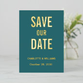 Jade Foto-overlay Save The Date Goud Folie Uitnodiging (Staand Voorkant)