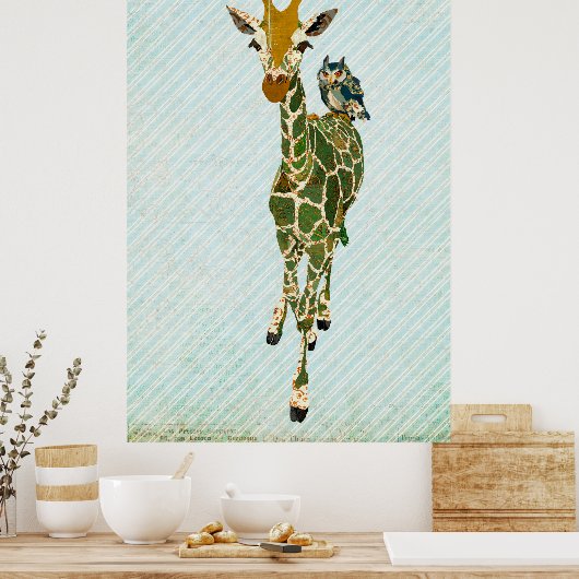 Jade Giraffe en Owl Art Poster (Keuken)