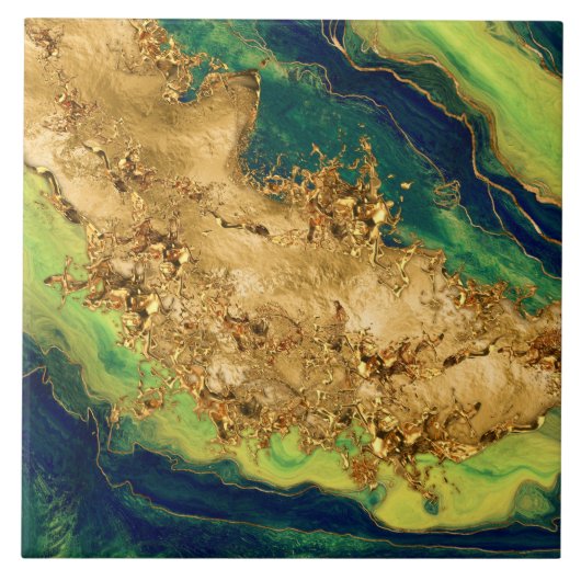 Jade Green and Bronze Gold Abstract Tegeltje (Voorkant)