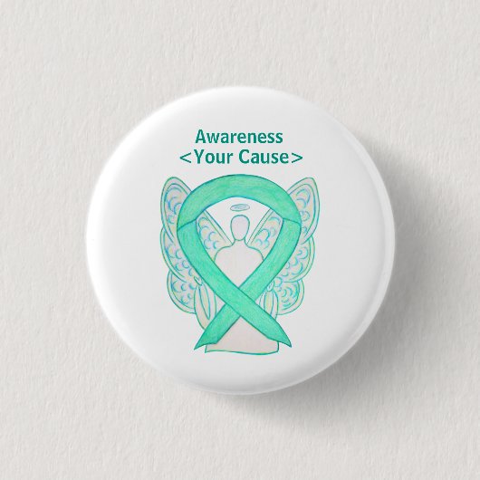 Jade Green Awareness Ribbon Angel Button Pins (Voorkant)