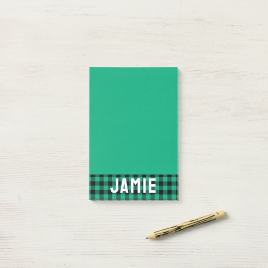 Jade Green Buffalo Controleer Witte Naam Post-it® Notes (Op bureau)