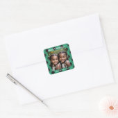 Jade Green Buffalo Plaid Aangepaste Foto Kerstmis Vierkante Sticker (Envelop)