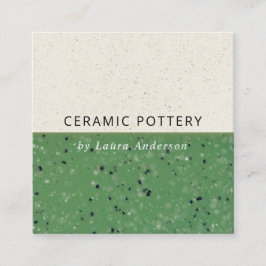 JADE GREEN CERAMIC POTTERY GLAZED SPECKLED TEXTURE VIERKANTE VISITEKAARTJE