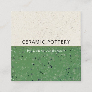 JADE GREEN CERAMIC POTTERY GLAZED SPECKLED TEXTURE VIERKANTE VISITEKAARTJE