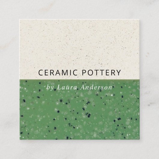 JADE GREEN CERAMIC POTTERY GLAZED SPECKLED TEXTURE VIERKANTE VISITEKAARTJE (Voorkant)
