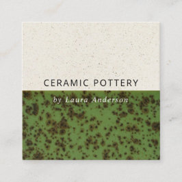 JADE GREEN CERAMIC POTTERY GLAZED SPECKLED TEXTURE VIERKANTE VISITEKAARTJE