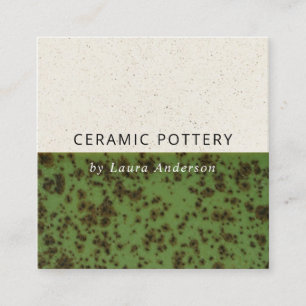 JADE GREEN CERAMIC POTTERY GLAZED SPECKLED TEXTURE VIERKANTE VISITEKAARTJE