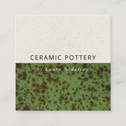 JADE GREEN CERAMIC POTTERY GLAZED SPECKLED TEXTURE VIERKANTE VISITEKAARTJE (Voorkant)