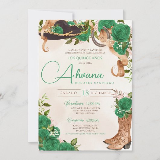 Jade Green Charro Quinceañera Land Western Kaart (Voorkant)