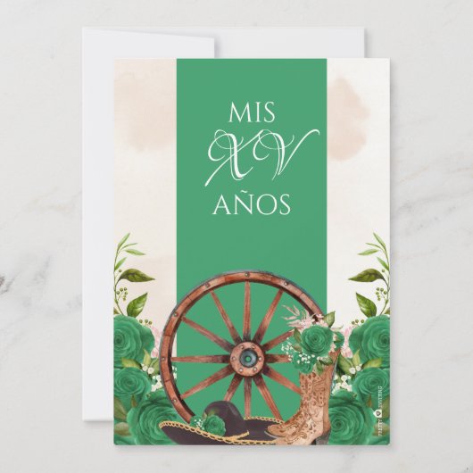 Jade Green Charro Quinceañera Land Western Kaart (Achterkant)