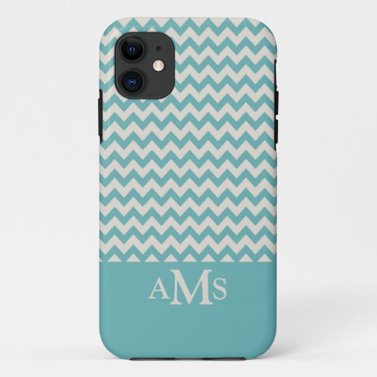 Jade Green Chevron Stripe 3 Monogram Case-Mate iPhone Case (Achterkant)