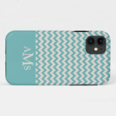 Jade Green Chevron Stripe 3 Monogram Case-Mate iPhone Case (Achterkant (horizontaal))