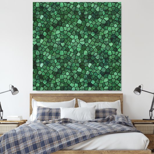 Jade Green Cobked Patchwork Terrazo Pattern Canvas Afdruk (Insitu (Slaapkamer))