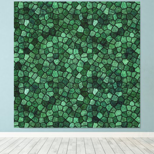 Jade Green Cobked Patchwork Terrazo Pattern Canvas Afdruk (Insitu (Houten vloer))