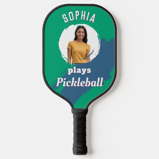 Jade Green Custom Foto & Naam Modern Pickleball Paddle (Voorkant)