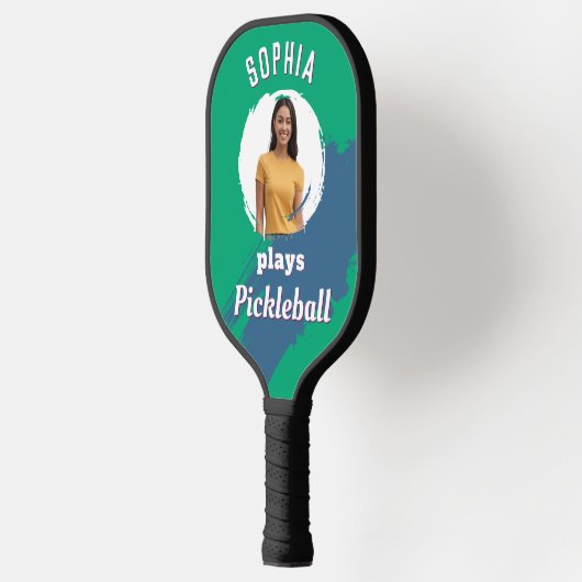 Jade Green Custom Foto & Naam Modern Pickleball Paddle (Links)