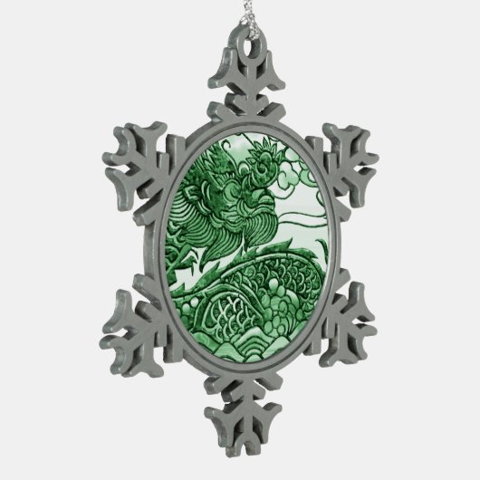 Jade Green Dragon Medallion Tin Sneeuwvlok Ornament (Links)