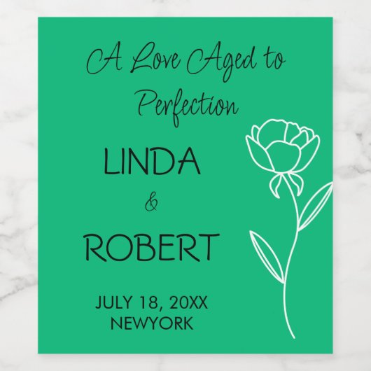 Jade Green Elegant Wedding Wine Label Wijn Etiket (Enkel label)