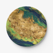 Jade Green en Bronze Gold Abstract Papieren Bordje (Voorkant)