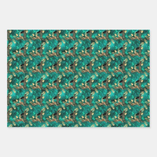 Jade Green en Gold Foil look-bladerafdrukken Inpakpapier Vel (Voorkant 3)