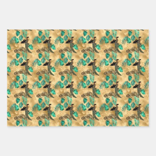 Jade Green en Gold Foil look-bladerafdrukken Inpakpapier Vel (Voorkant 2)