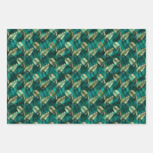 Jade Green en Gold Foil look-bladerafdrukken Inpakpapier Vel (Voorkant 3)