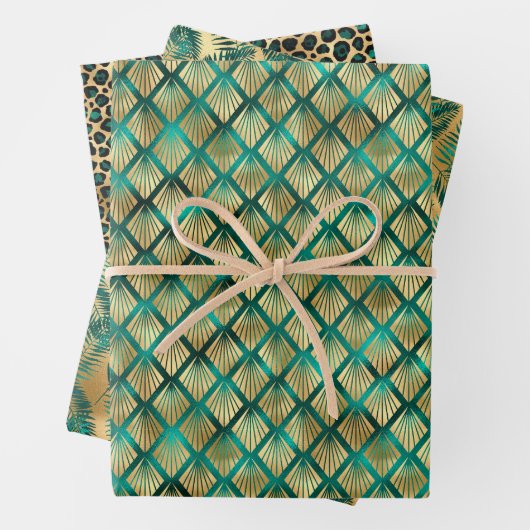 Jade Green en Gold Foil look Inpakpapier Vel (In situ)