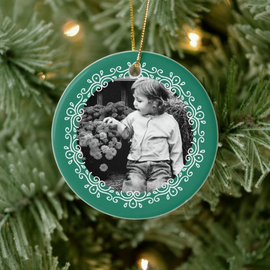 Jade Green Fancy Swirls Foto Lijst Keramisch Ornament (Boom)