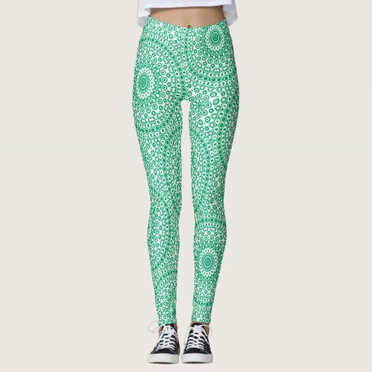 Jade Green Mandala Pattern Leggings (Voorkant)