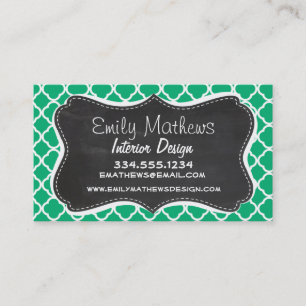 Jade Green Moroccan Quatrefoil; Chalkboardblik Visitekaartje