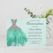 Jade Green Sparkle Jurk Quinceanera Uitnodiging (Staand voorkant)